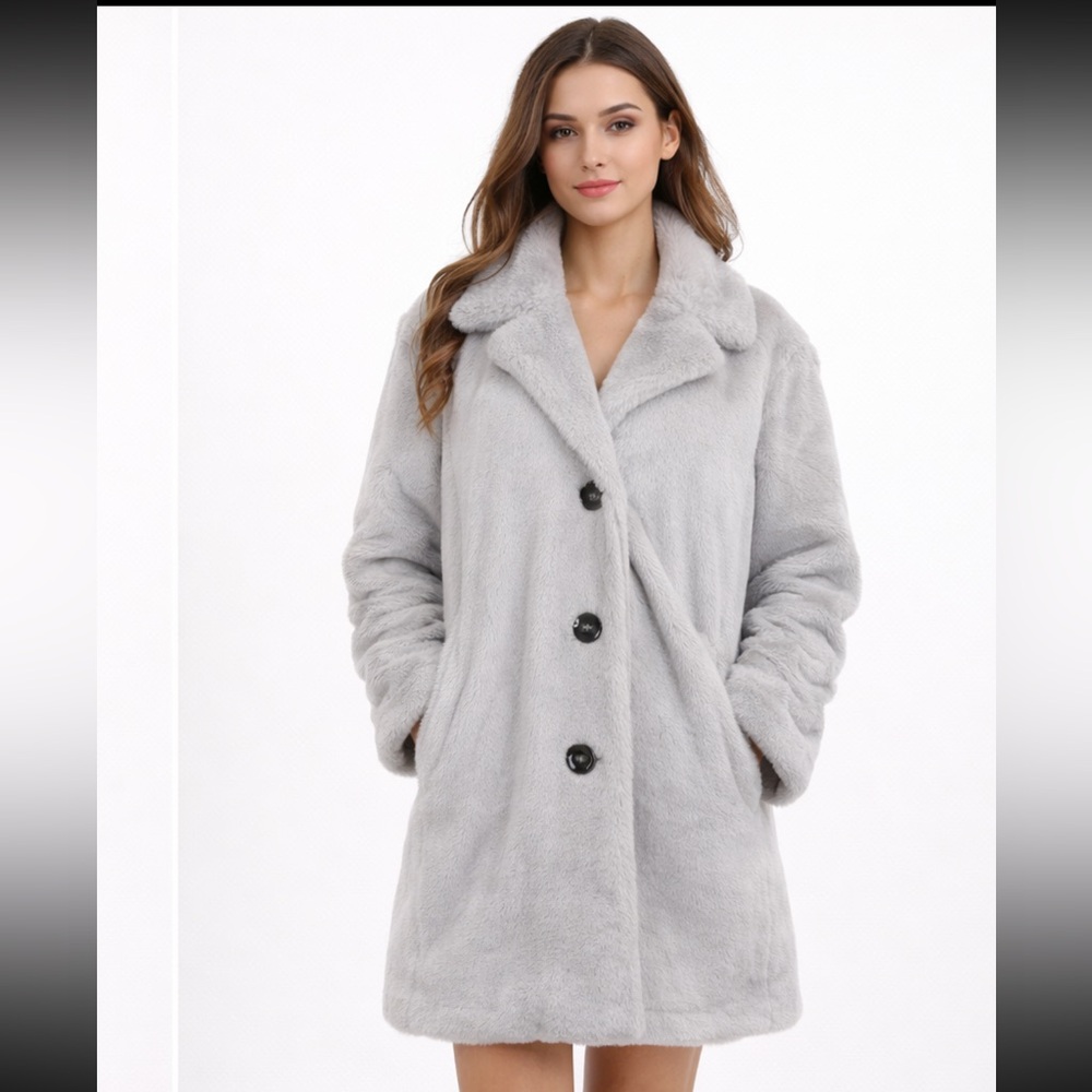 Ann Taylor Factory New‎ Without Tags Faux Fur Fleece Coat Gray Sz Large